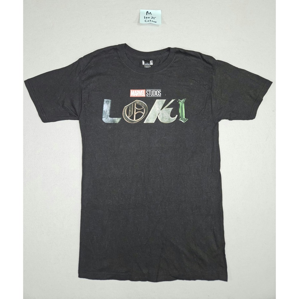 Marvel Studios Loki T-Shirt Men's Medium Black Graphic Logo Crew Neck Tee MCU
